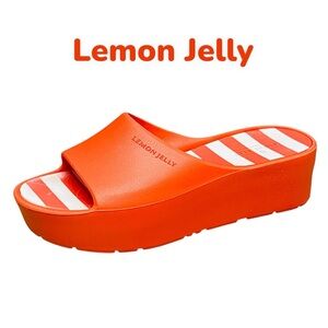 Lemon Jelly Platform Slide Orange White Stripes Sz 41 (US: 10-10.5)